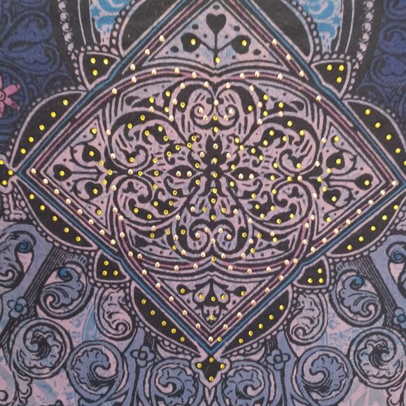 Catherines Top 4X Embellished Dyed Paisley 3/4 Sleeve Stretch Boho Whimsigoth - Picture 9 of 9